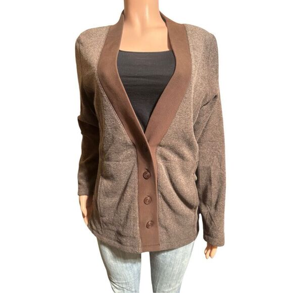 Bundle two Pulp long sleeve fleece brown and green v neck button up sweater M - Picture 3 of 11